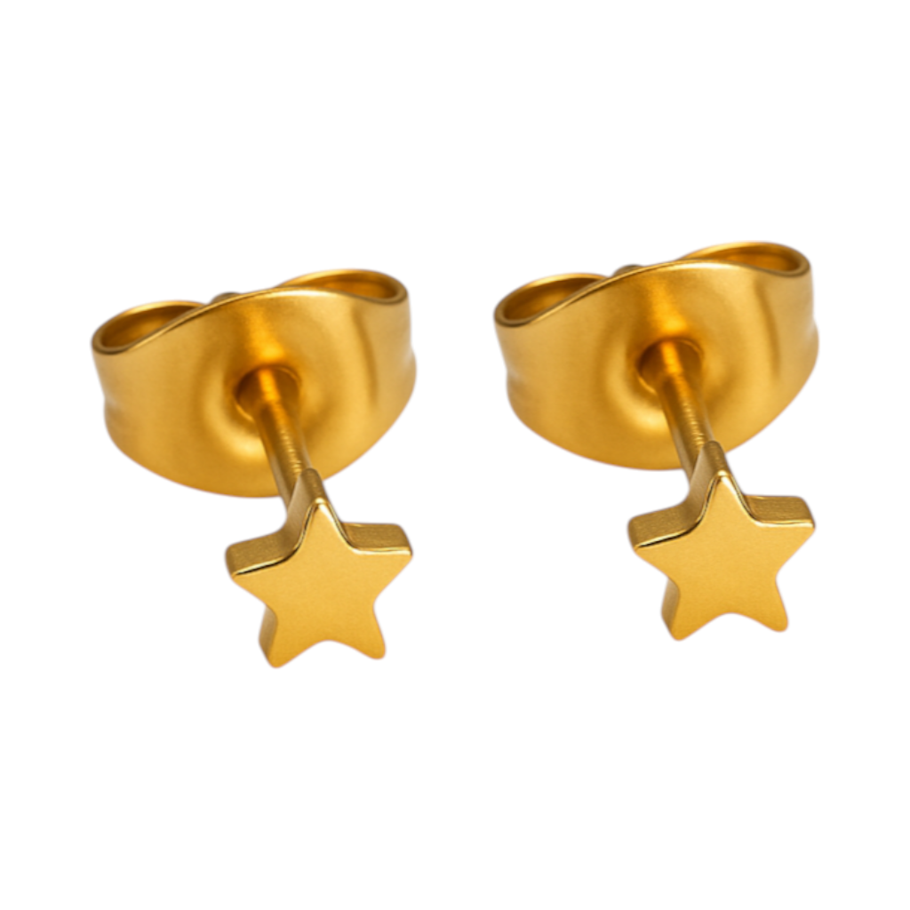 Mini star stud earrings gold color steel – 3mm