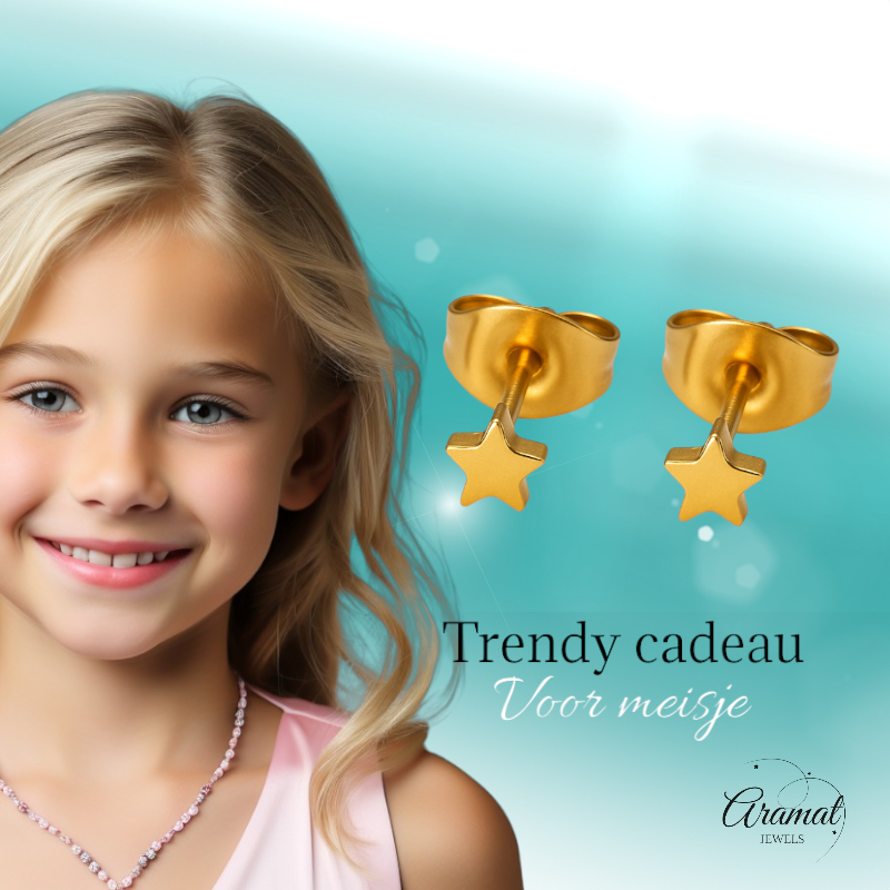 Mini star stud earrings gold color steel – 3mm