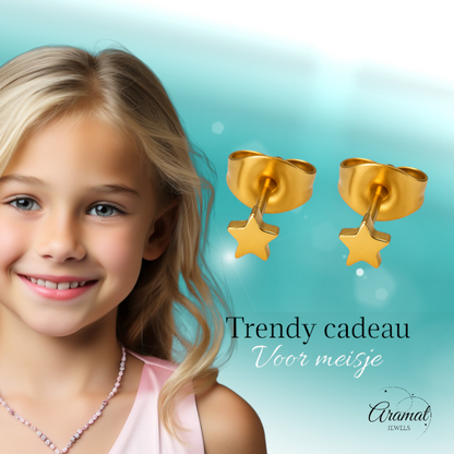 Mini star stud earrings gold color steel – 3mm