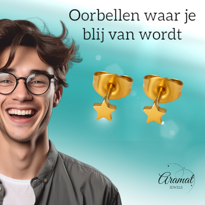 Mini star stud earrings gold color steel – 3mm