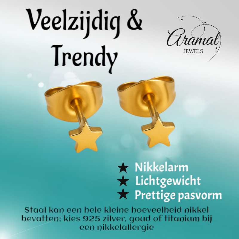 Mini star stud earrings gold color steel – 3mm