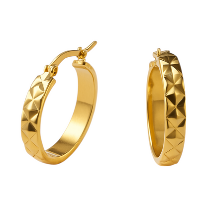 Hoop Earrings Checked Gold Color Steel – 25mm