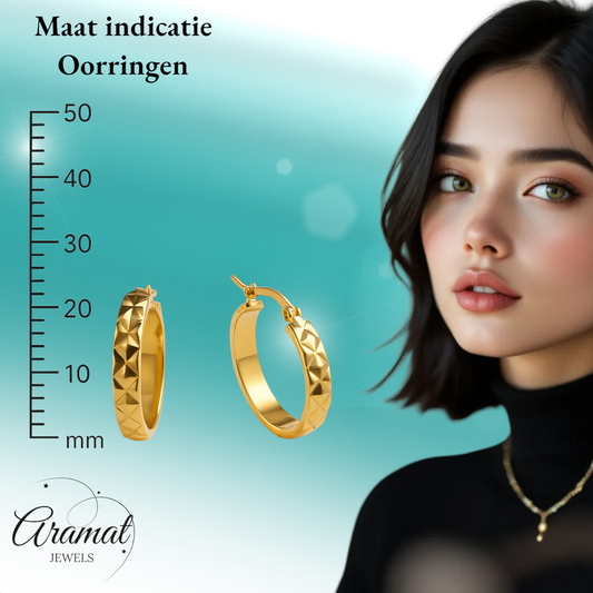 Hoop Earrings Checked Gold Color Steel – 25mm