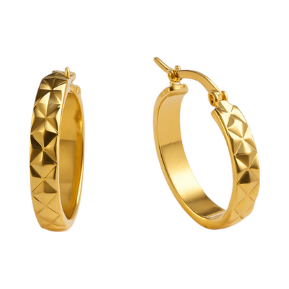 Hoop Earrings Checked Gold Color Steel – 25mm