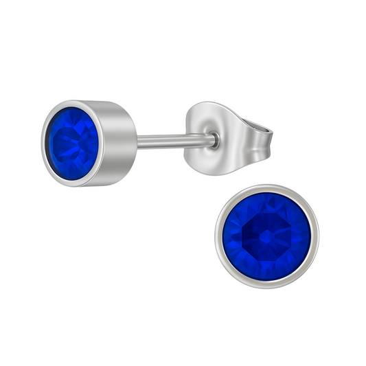 Boucles d'oreilles puces en cristal bleu foncé – 5 mm en acier inoxydable argenté