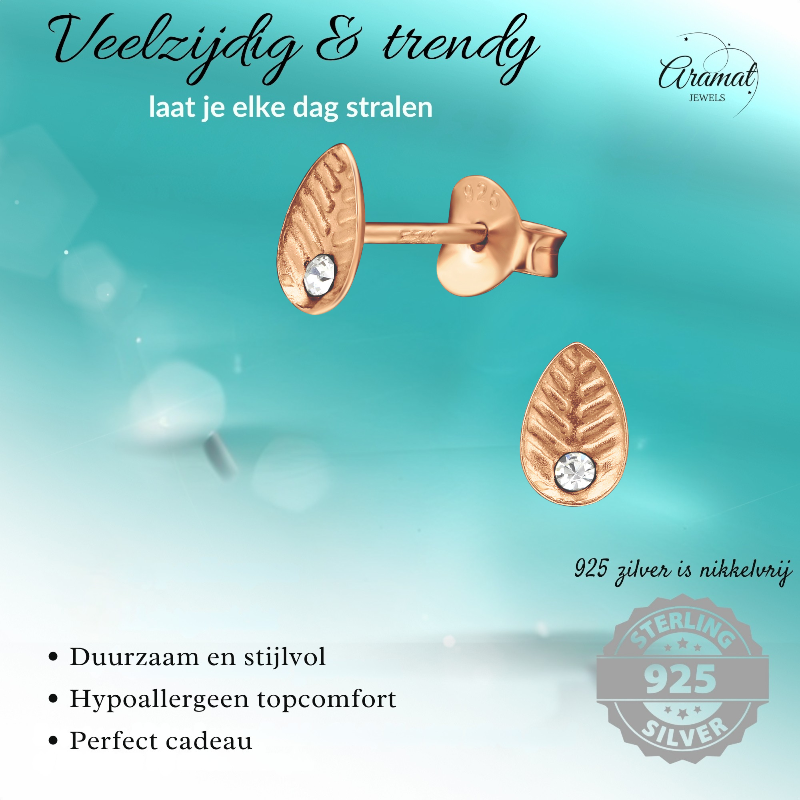 Silver Leaf Earrings Rose/Crystal – 6x4mm