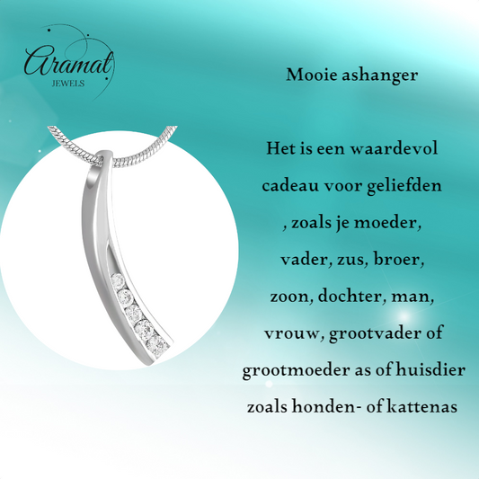 Elegant curved cremation pendant with zirconia – steel