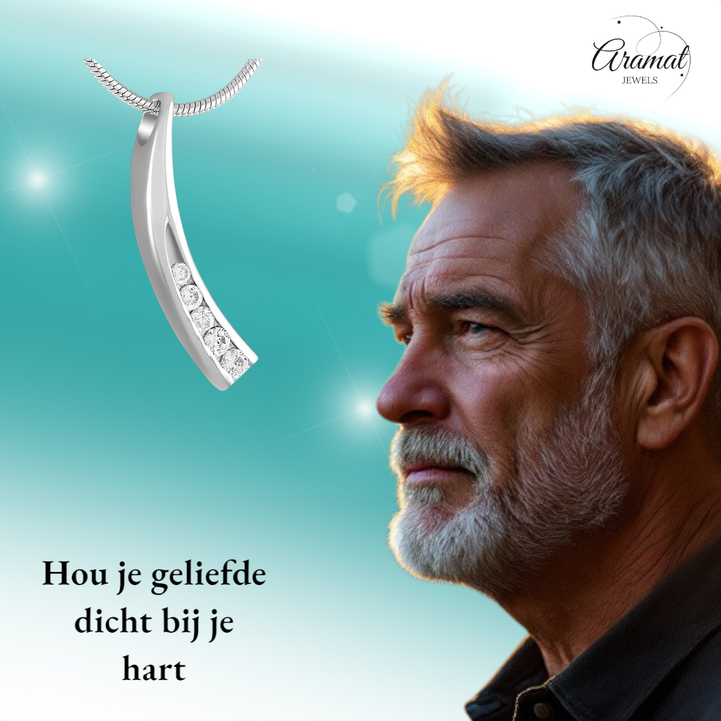 Pendentif funéraire élégant et incurvé avec zircone – acier