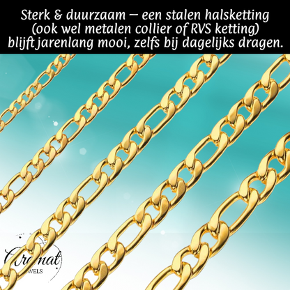 Stainless Steel Figaro Chain Gold Color 50-60cm - Classic Link Chain