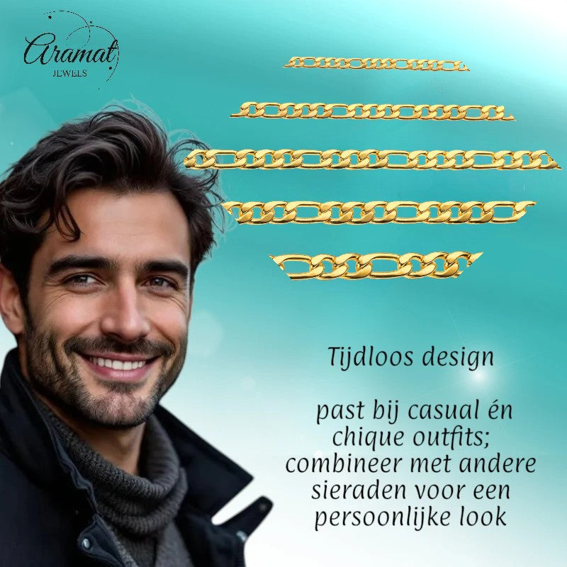 Stainless Steel Figaro Chain Gold Color 50-60cm - Classic Link Chain