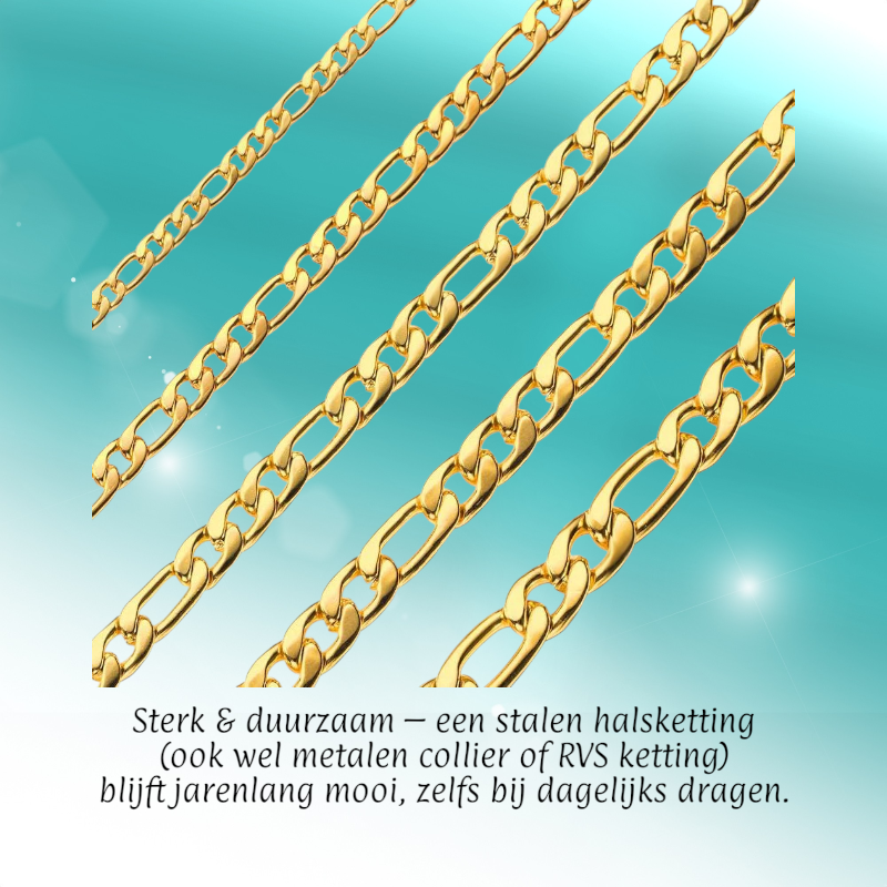 Stainless Steel Figaro Chain Gold Color 50-60cm - Classic Link Chain
