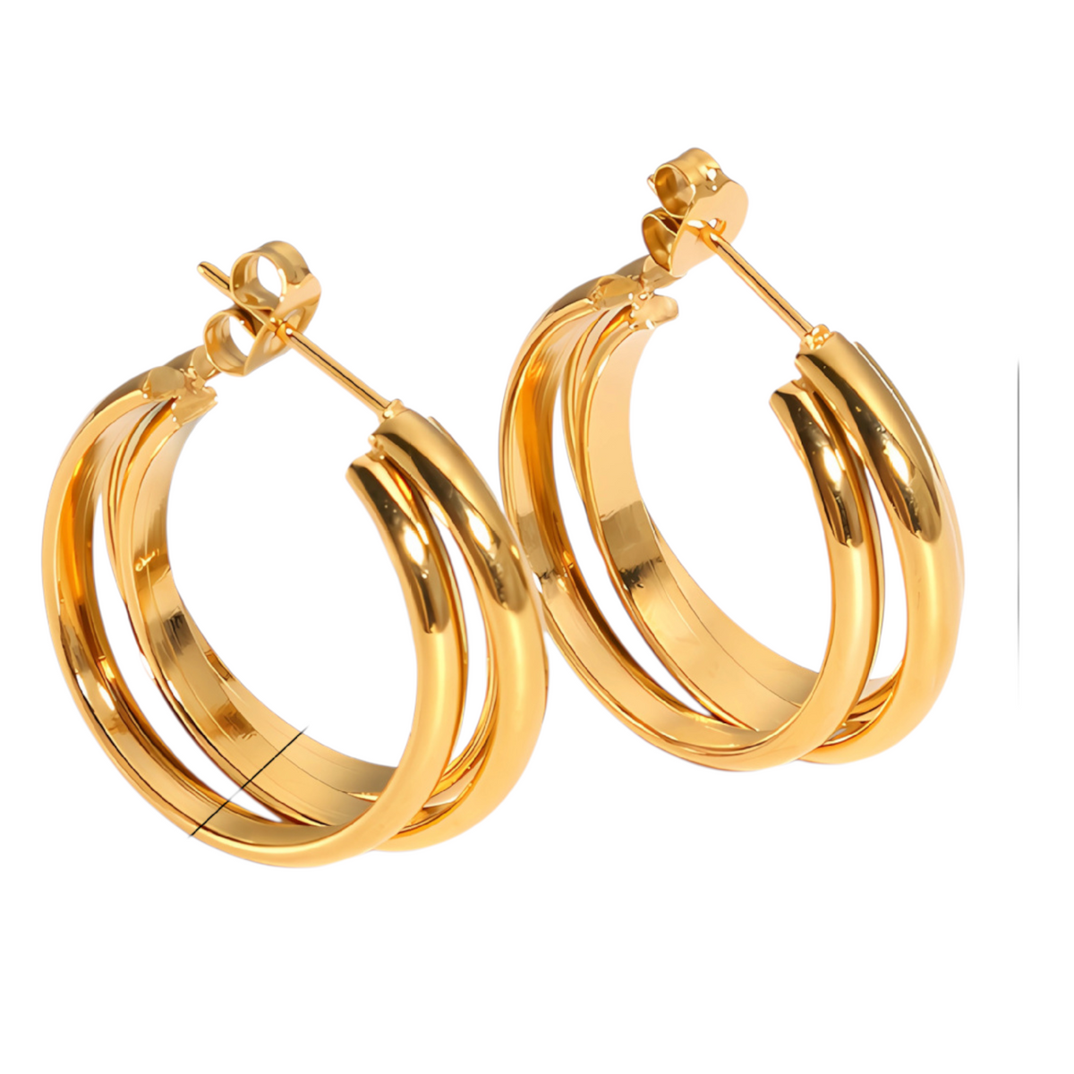 Goudkleurige 3-Lijns Halve Oorringen 24x9,5mm Twist RVS