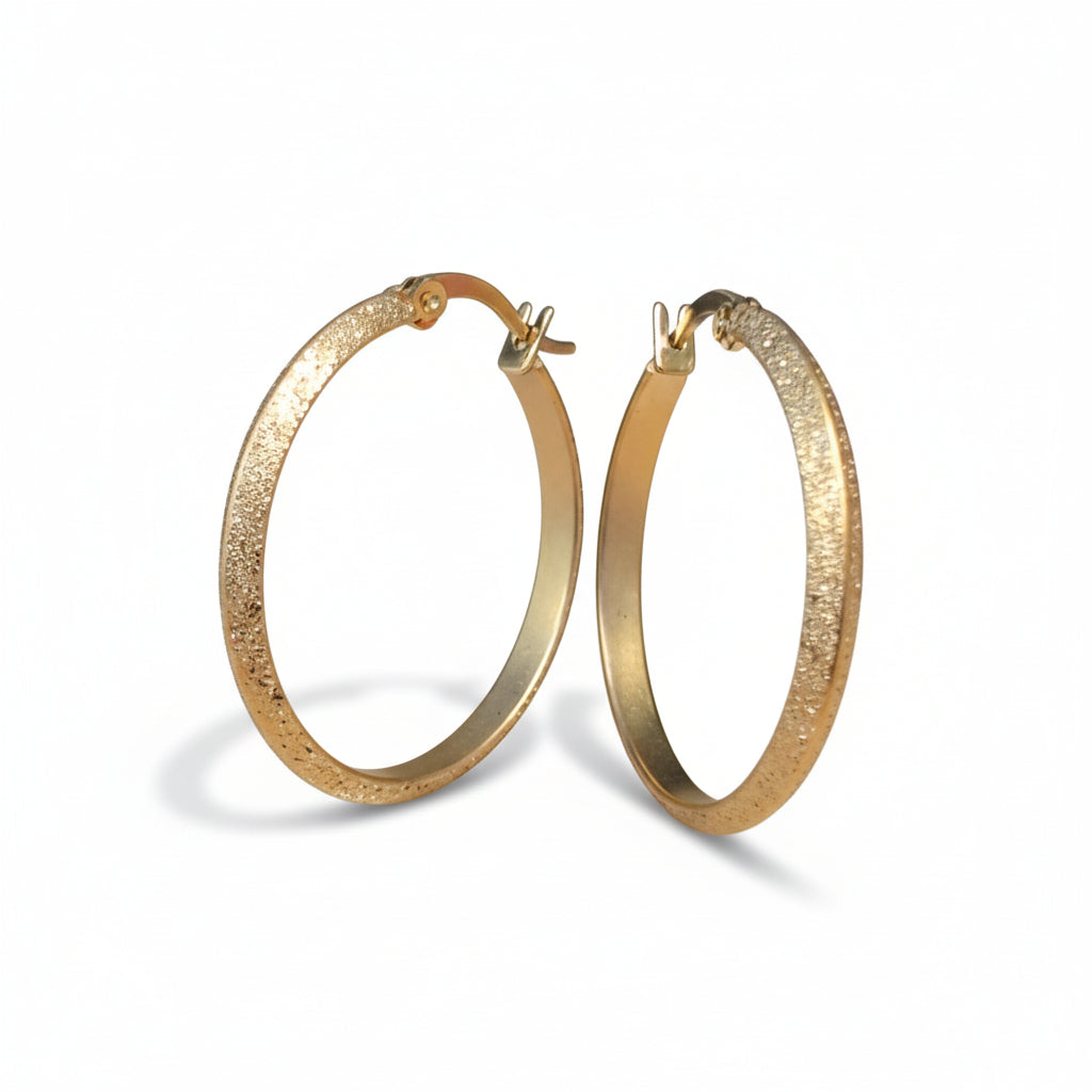 Goudkleurige Matte RVS Oorringen Sandblasted - 32 mm