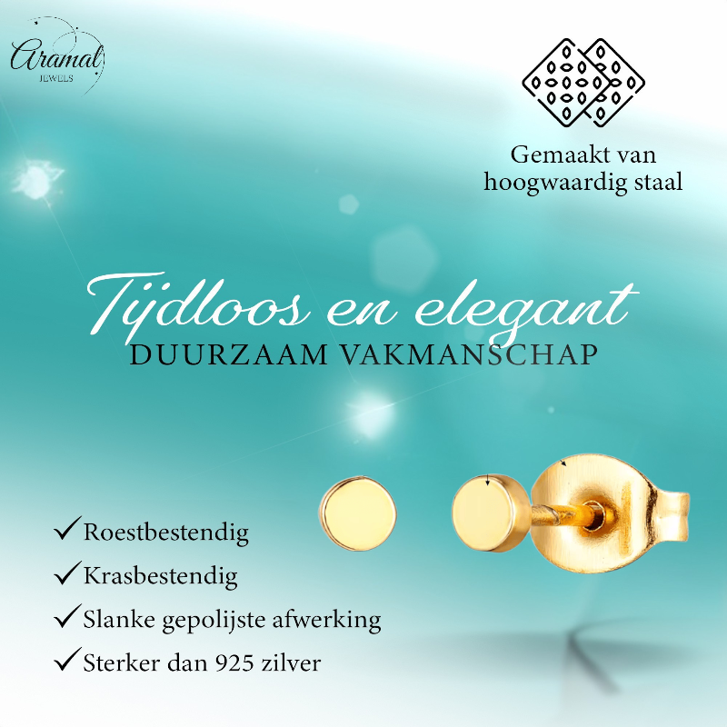 Gold-colored round stud earrings stainless steel 3mm