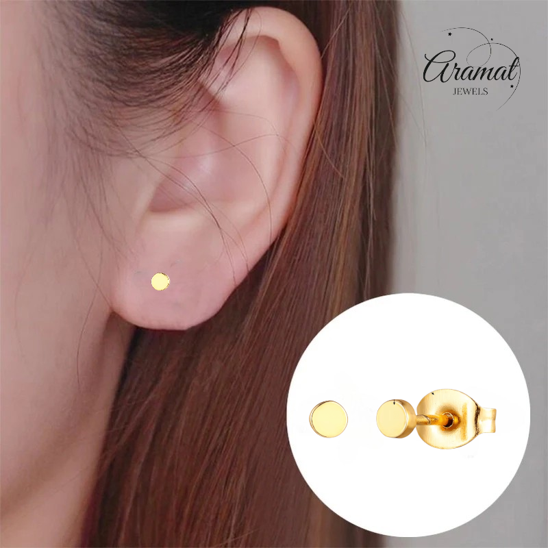 Gold-colored round stud earrings stainless steel 3mm