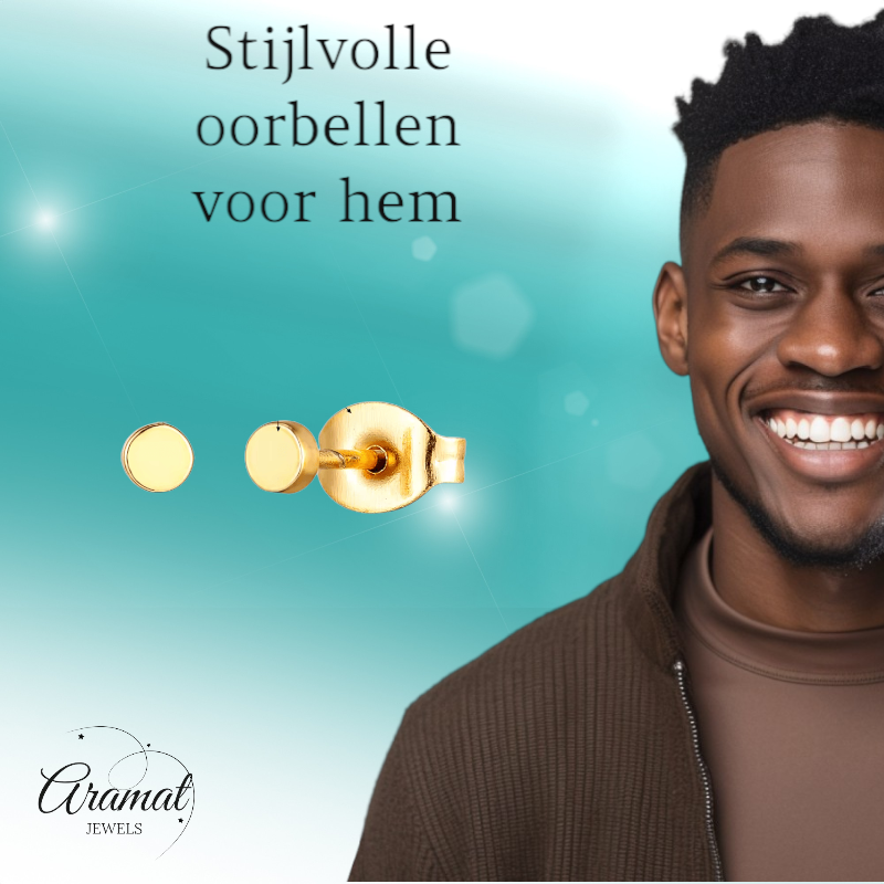 Gold-colored round stud earrings stainless steel 3mm