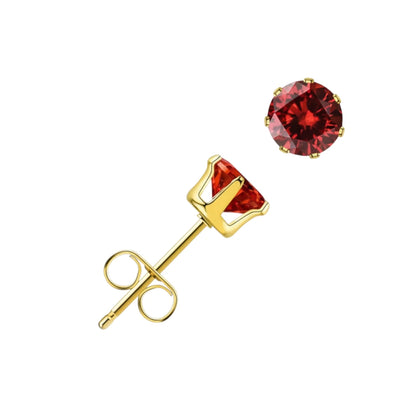 Goudkleurige RVS Oorstekers met Rode Zirkonia - vanaf 3 mm
