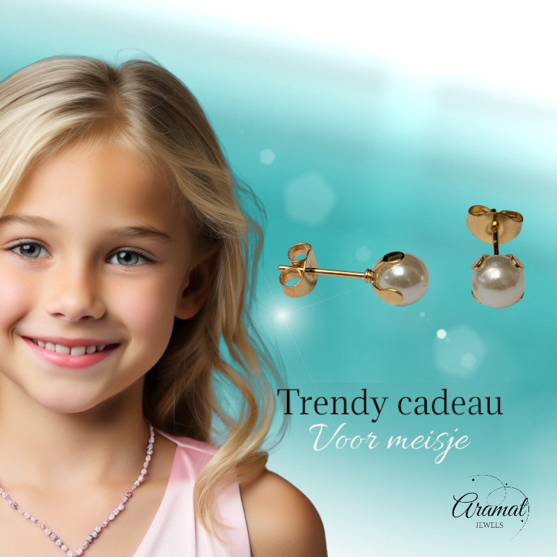 Boucles d'oreilles en acier doré et perles de 6 mm