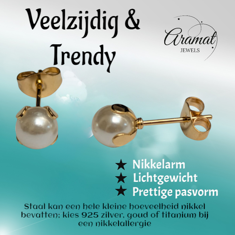 Boucles d'oreilles en acier doré et perles de 6 mm