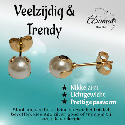 Boucles d'oreilles en acier doré et perles de 6 mm