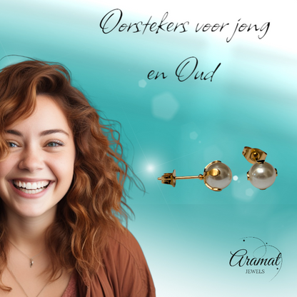 Boucles d'oreilles en acier doré et perles de 7 mm