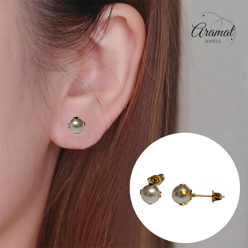 Boucles d'oreilles en acier doré et perles de 7 mm