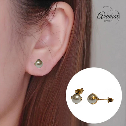 Boucles d'oreilles en acier doré et perles de 7 mm