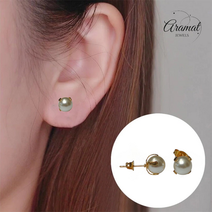 Boucles d'oreilles en acier doré et perles de 8 mm