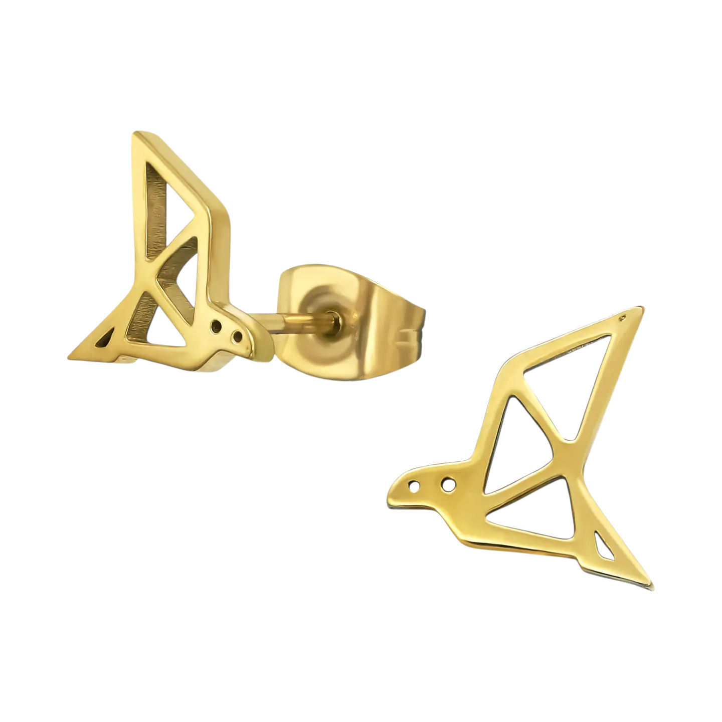 Stainless Steel Gold-Colored Bird Earrings Origami