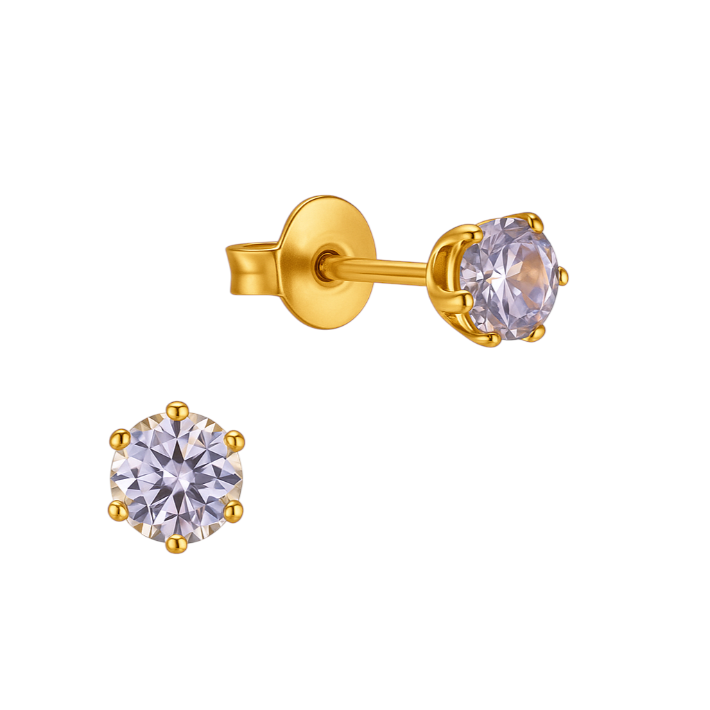 Boucles d'oreilles en zircone couleur or 4 mm lilas