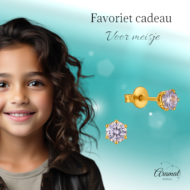 Boucles d'oreilles en zircone couleur or 4 mm lilas