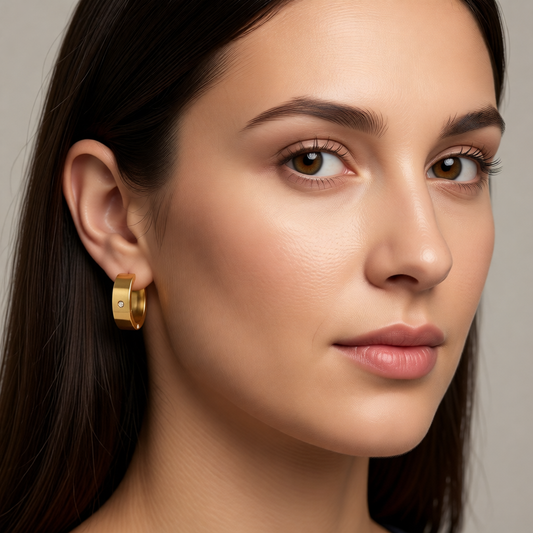 Earrings – 20mm Shiny Huggie Creole with Zirconia Stainless Steel Gold Color