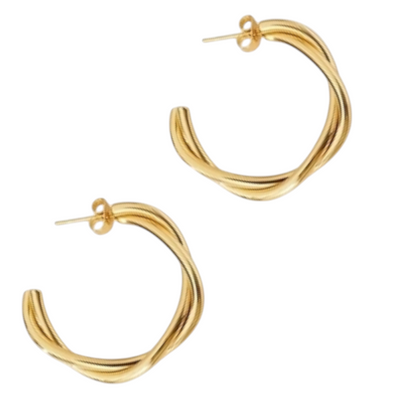 Goudkleurige Gedraaide Halve Oorringen 30x4mm RVS