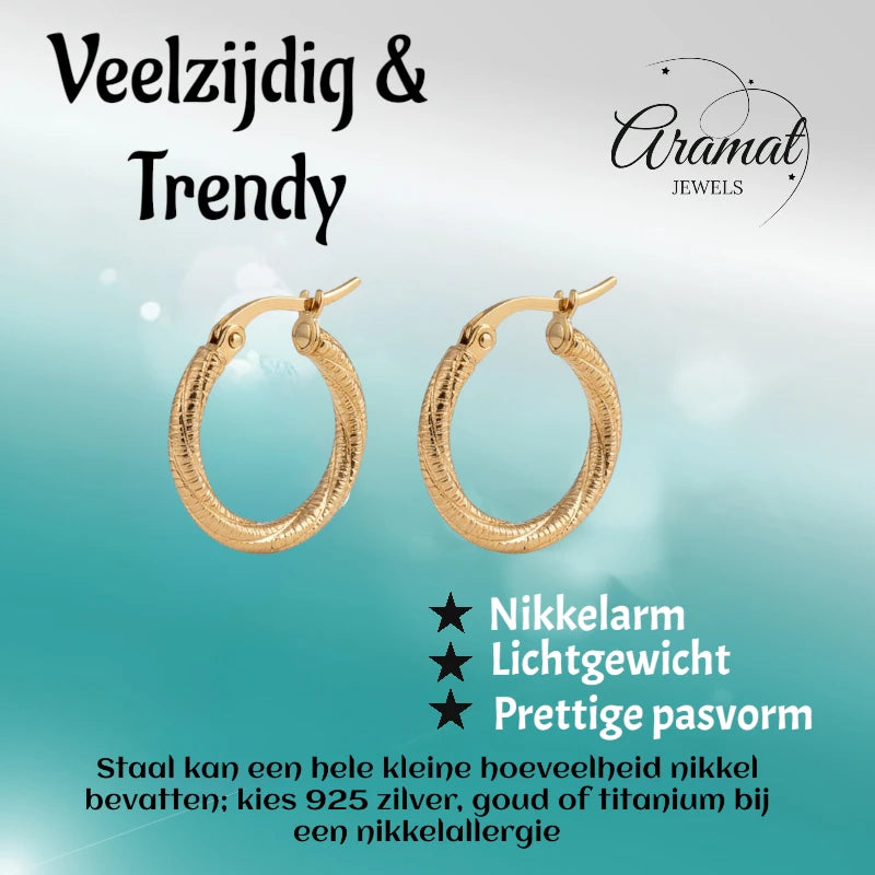 Gold-Colored Glitz Swivel Hoops - Stainless Steel Earrings