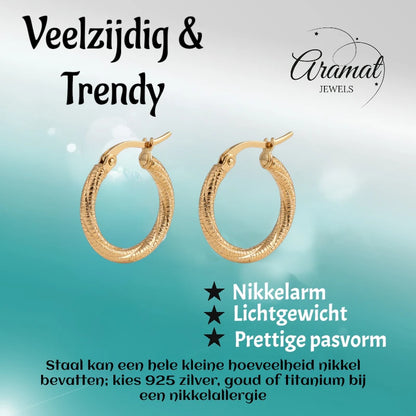 Gold-Colored Glitz Swivel Hoops - Stainless Steel Earrings