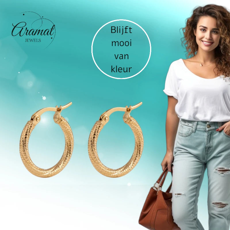 Gold-Colored Glitz Swivel Hoops - Stainless Steel Earrings