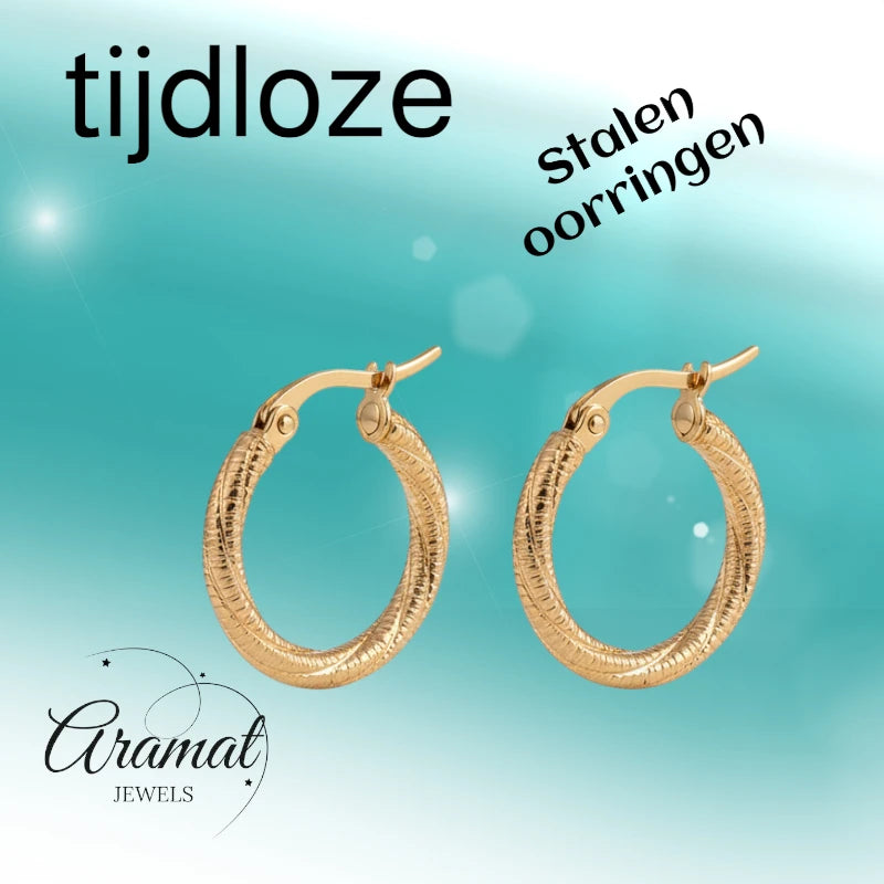 Gold-Colored Glitz Swivel Hoops - Stainless Steel Earrings