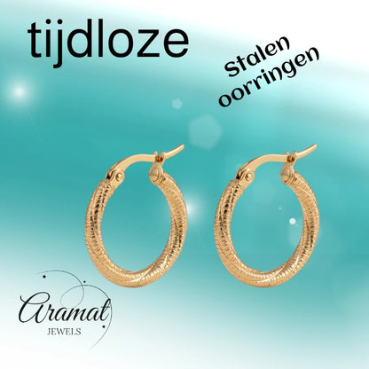 Gold-Colored Glitz Swivel Hoops - Stainless Steel Earrings