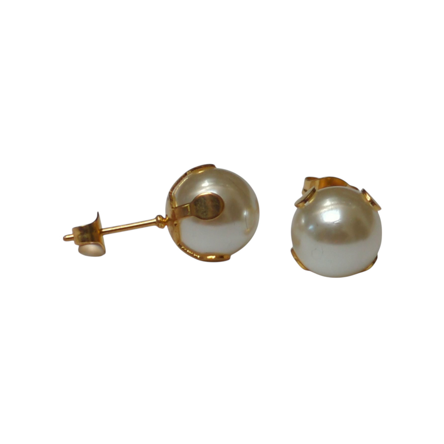 Gold-colored Steel Pearl Earrings 9mm
