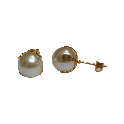 Gold-colored Steel Pearl Earrings 9mm