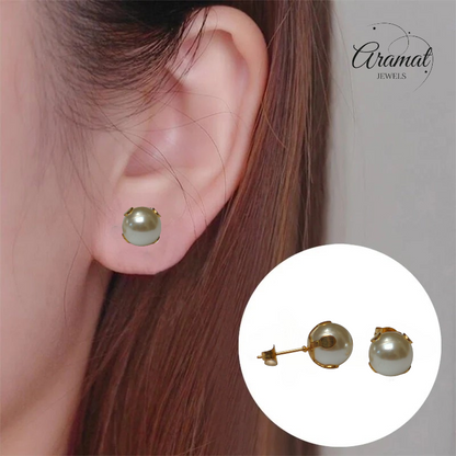 Gold-colored Steel Pearl Earrings 9mm