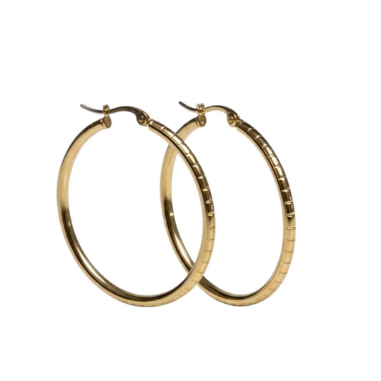 Gold-Colored Striped Hoop Earrings - 40mm