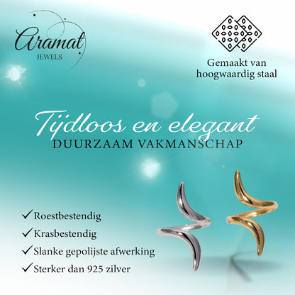 Grote Brede One Size Ring RVS met Lijnen Design (32 mm)