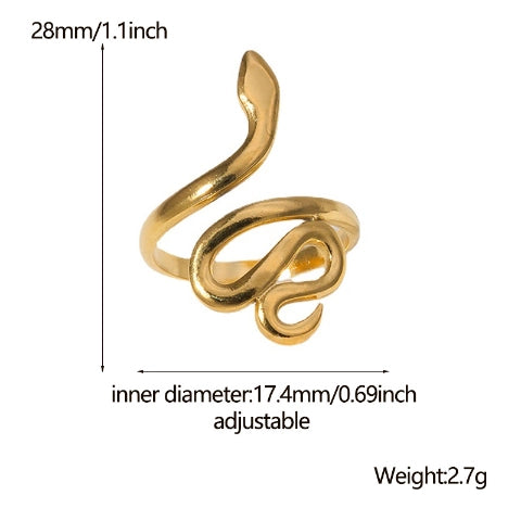 Grote Verstelbare Slangenring van RVS - 28mm Statement Ring