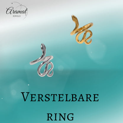 Grote Verstelbare Slangenring van RVS - 28mm Statement Ring