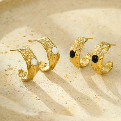 Goudkleurige Halve Oorringen Emaille Cirkel 25x10mm