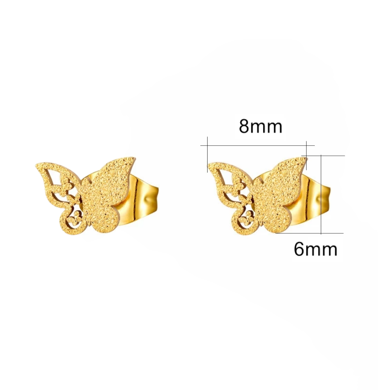 Matte butterfly earrings gold-colored stainless steel 8mm