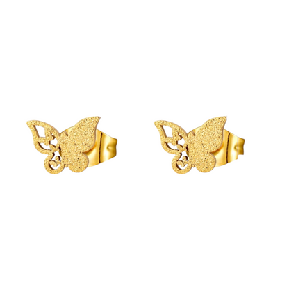 Matte butterfly earrings gold-colored stainless steel 8mm