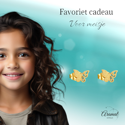 Matte butterfly earrings gold-colored stainless steel 8mm