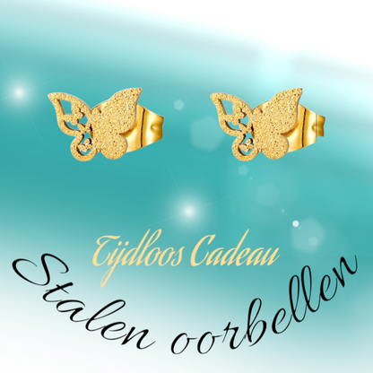 Matte butterfly earrings gold-colored stainless steel 8mm